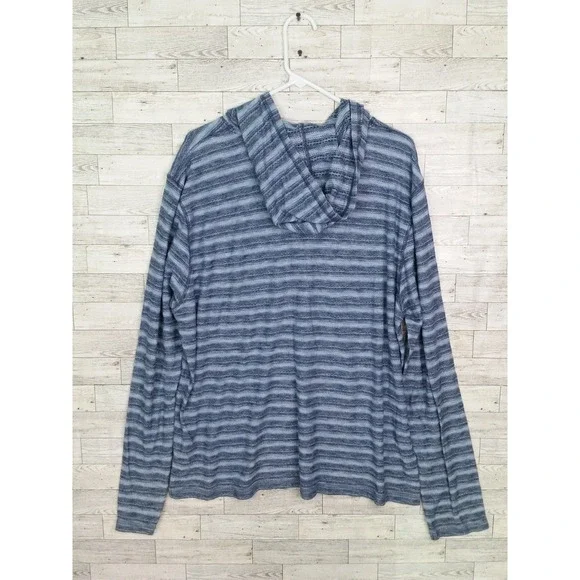 Men's Faherty Island Popover Hoodie Blue Stripe Cotton Size XL Soft Beachy Top - Picture 2 of 9